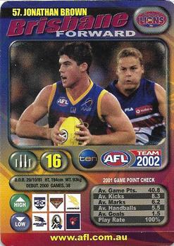 2002 Team Zone AFL Team #57 Jonathan Brown Front